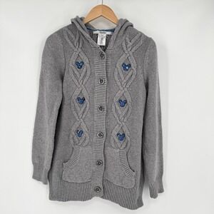 Disney Parks Grey Mickey Mouse Hooded Cable Knit Cardigan Sweater Women's L